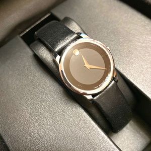 Movado Museum Classic Black Leather Strap Watch